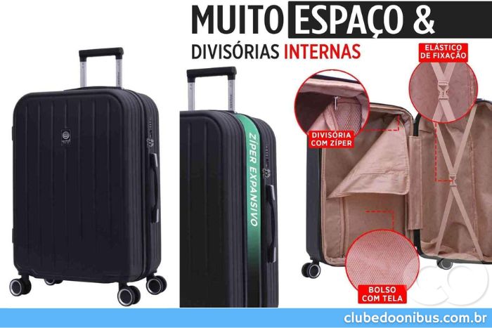 MALA VIAGEM 23KG - Mala Viagem 23 kg Rígida ABS com 4 rodas duplas 360º e trava de segredo numérico TSA